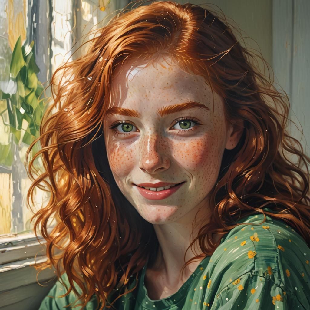 Redhead Portrait with Expressive Brushstrokes in Digital Art
