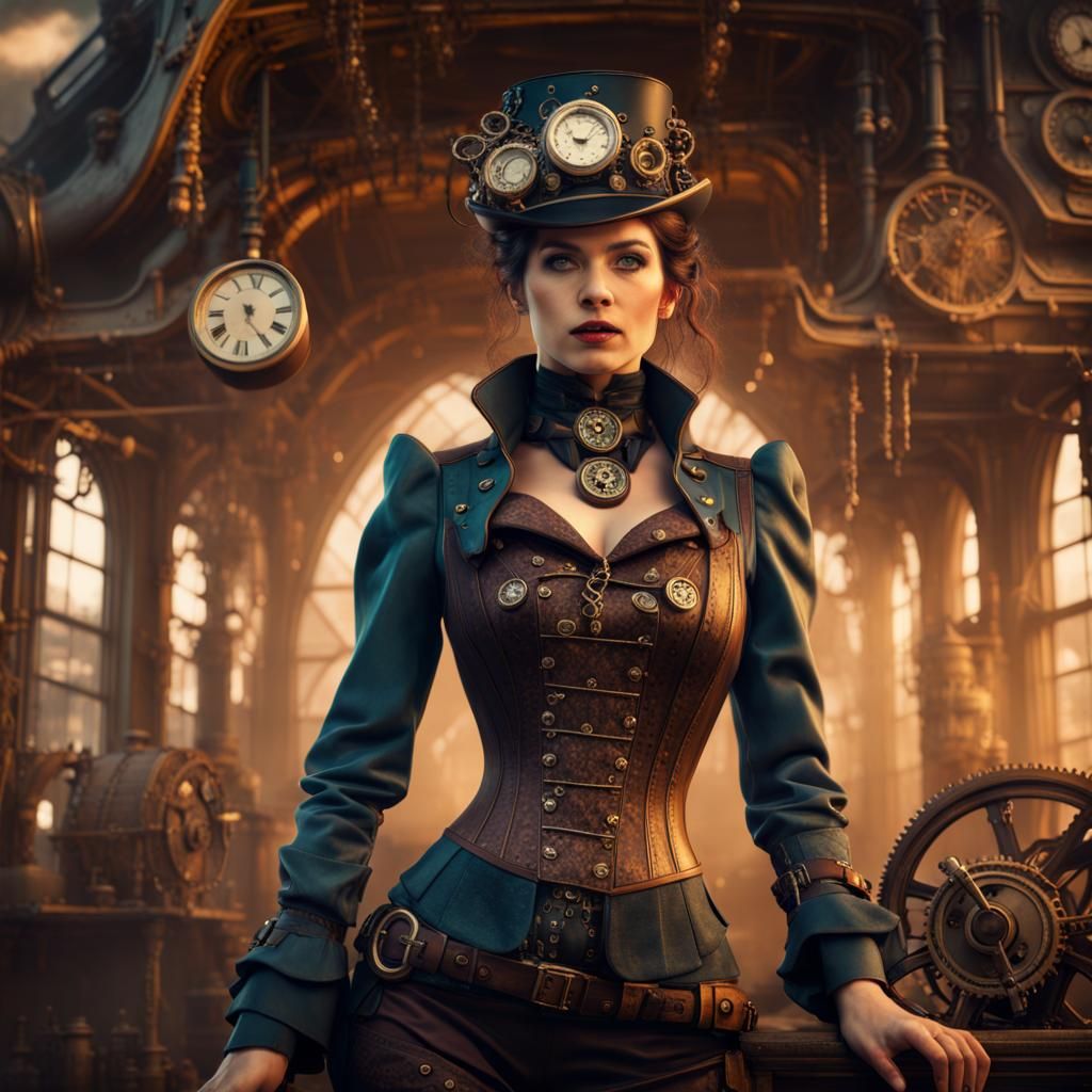 Steampunk Woman in Detailed Matte Painting
