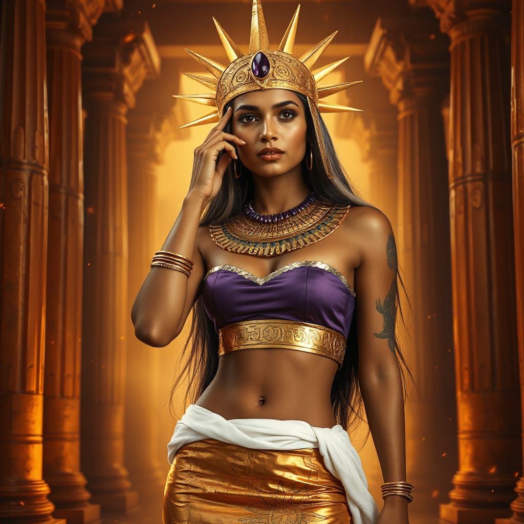 Punjab Woman in Egyptian Temple: Photorealistic Portrait