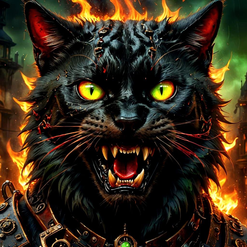 Furious Steampunk Cat Ready to Bite