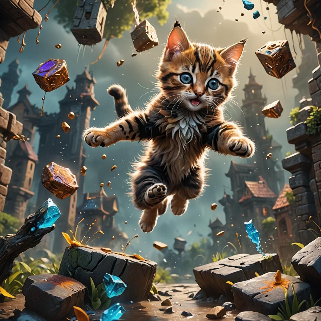 Cute Kitten Jumping: Fantasy Concept Art