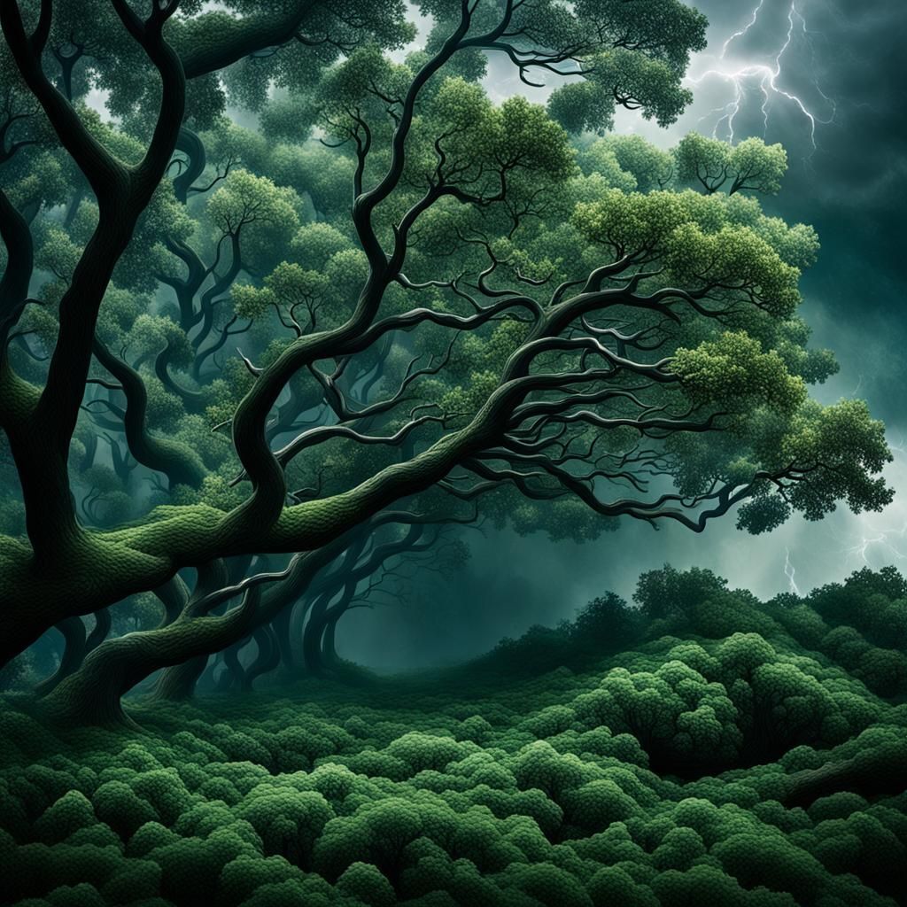 Fierce Storm: Trees Bending in the Wind