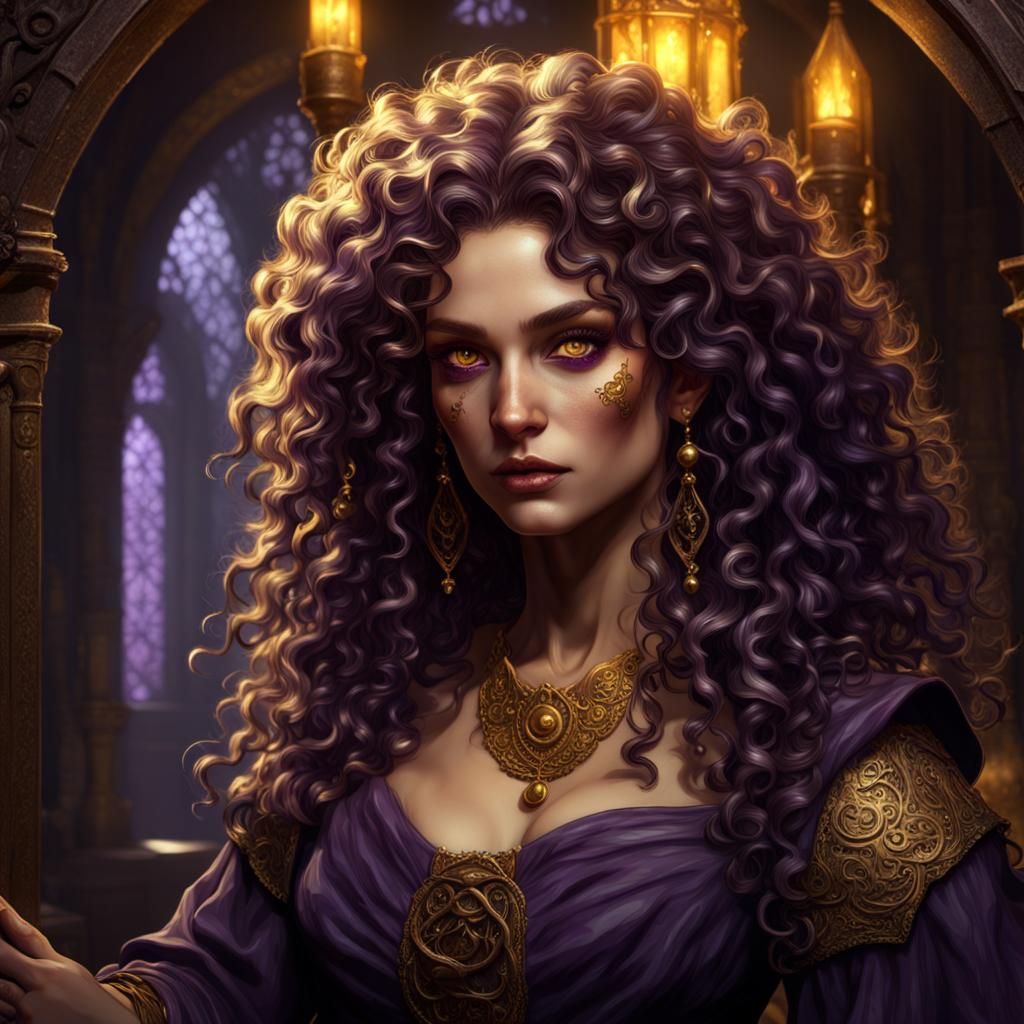 Golden-Eyed Gypsy Witch in Dark Fantasy Style