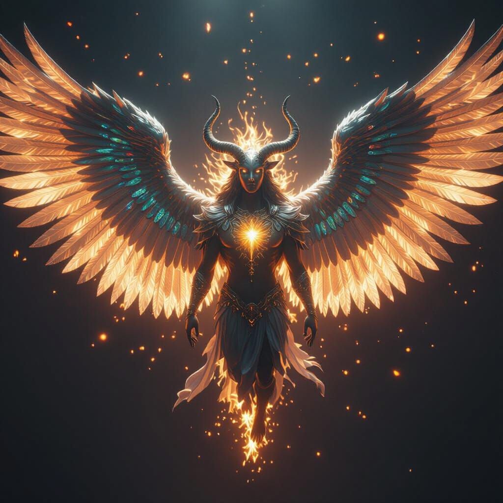 Biblical Cherubim with Four Faces and Eyelid Wings