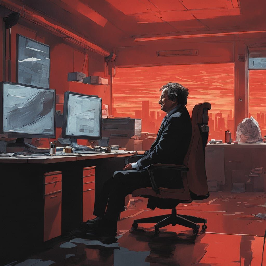 Man Trapped in Overwhelmed Office Cubicle