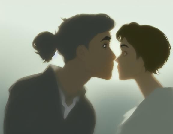 Kissing Couple Portrait with Clock, Anime Key Visual