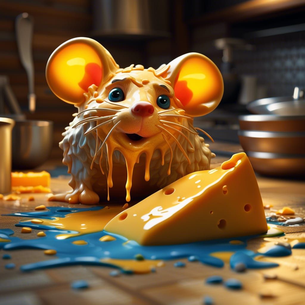 cheddar cheese mouse on the kitchen floor
