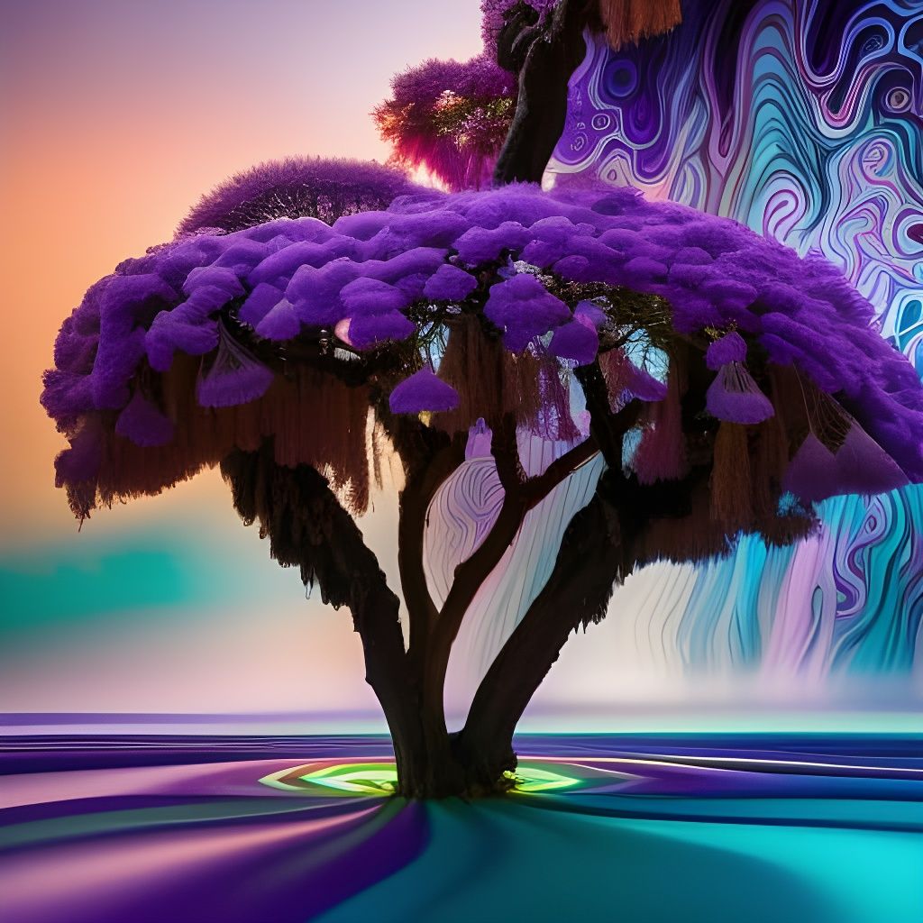 Crystallized Ice Tree with Flowers in Anime Style