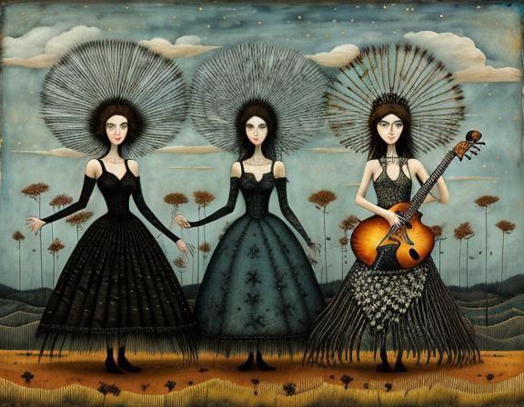 Girls Band Performance: Intricate Art Style