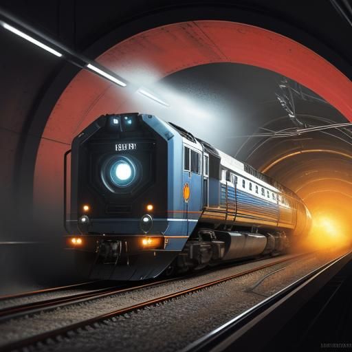 Hyperrealistic Train Speeds Through Tunnel in Splash Art