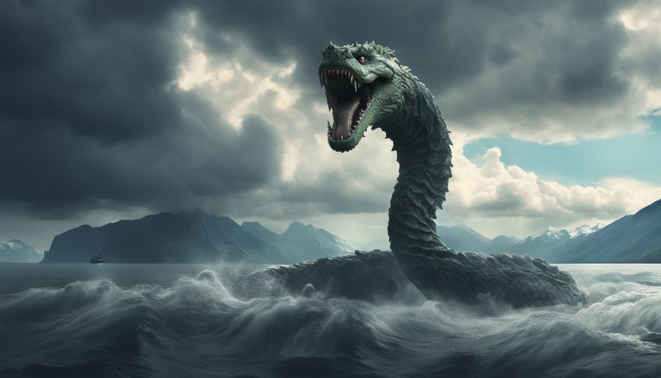 Giant Water Serpent in Fjord, Digital Art