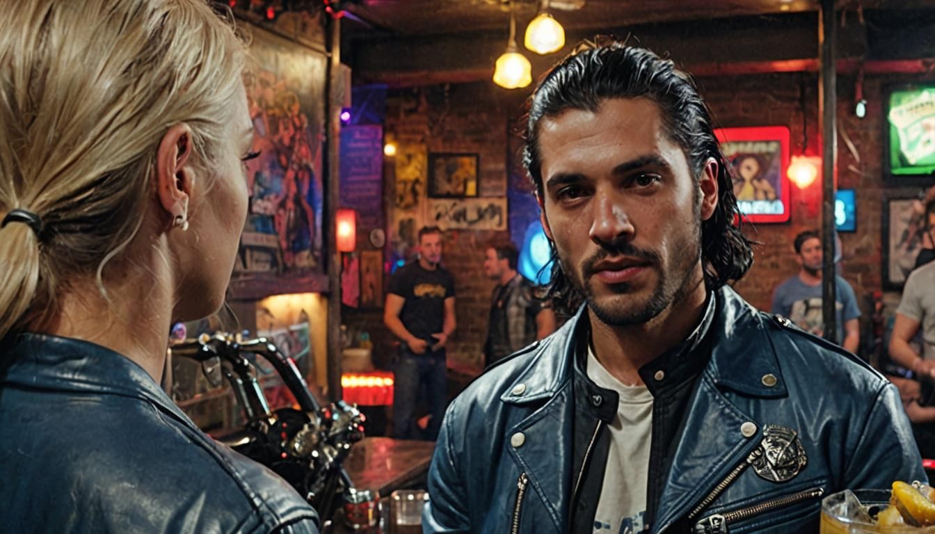 Biker Bar Scene with Werewolves: Cinematic Film Still
