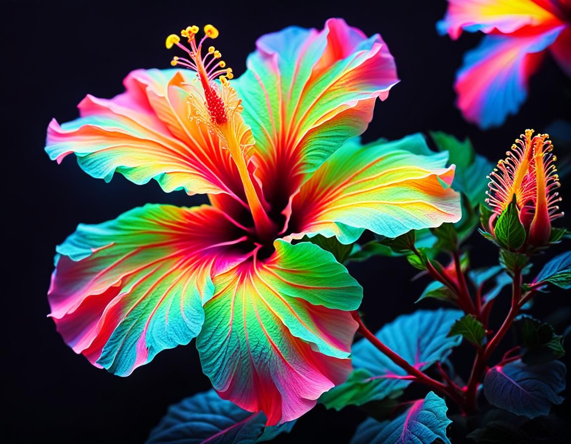 Fluorescent Glowing Hibiscus Flower