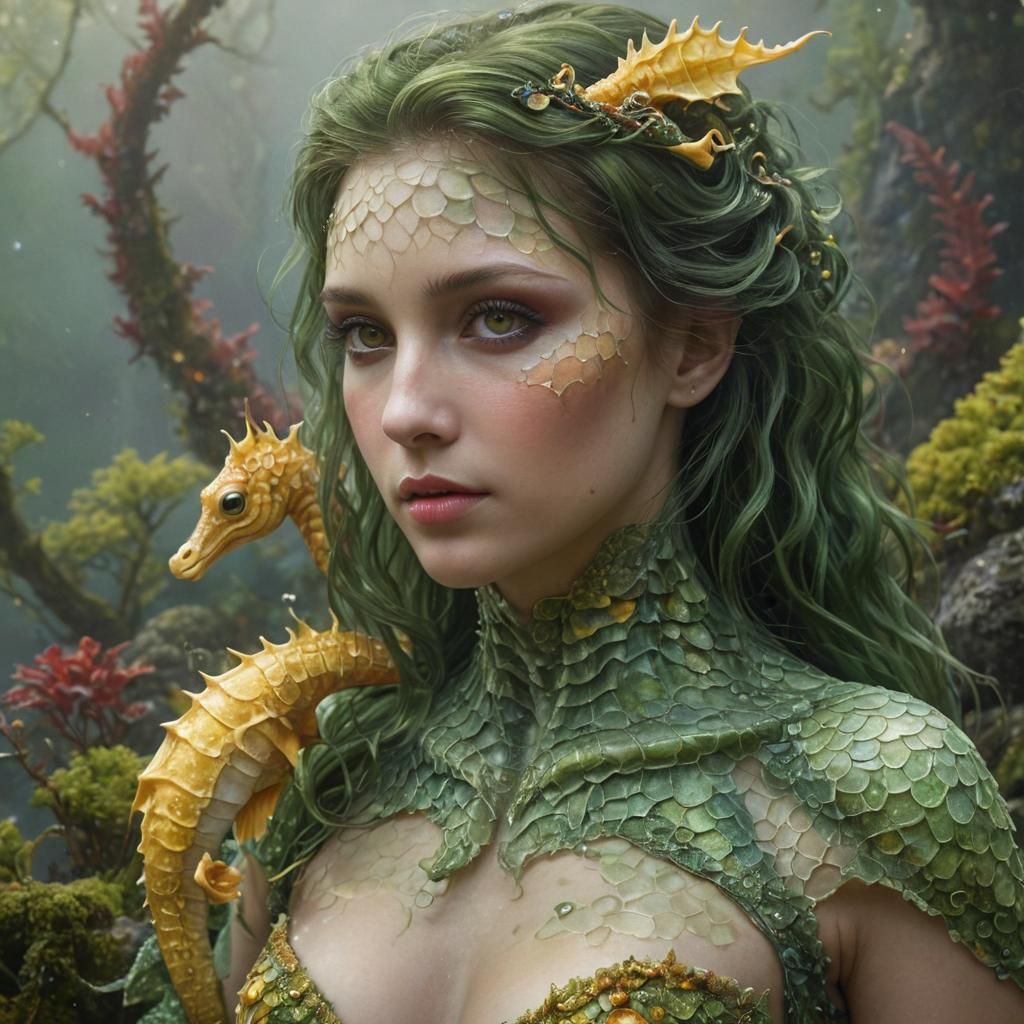 Ethereal Human-Seahorse Chimera in Dreamy Soft Focus