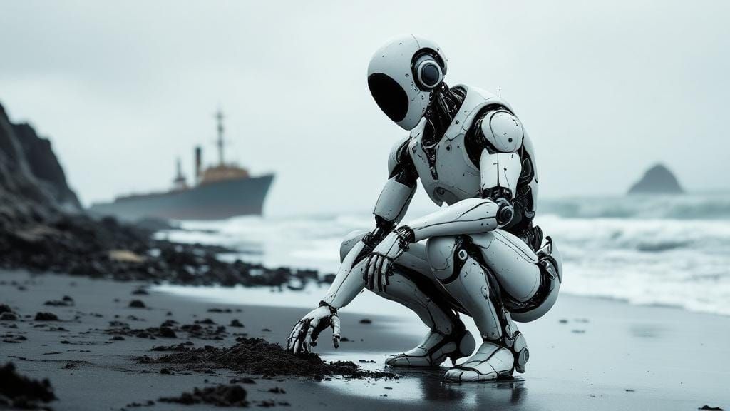Dystopian Robot on Post-Apocalyptic Beach