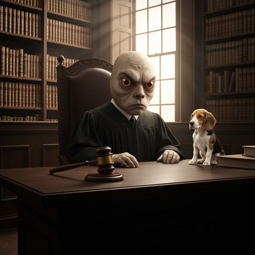 Gray Cat Judge in Courtroom, Rembrandt Lighting