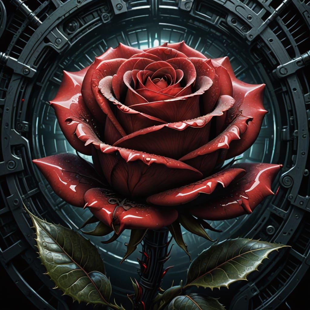 Surreal Rose in Futuristic Biomechanical Style