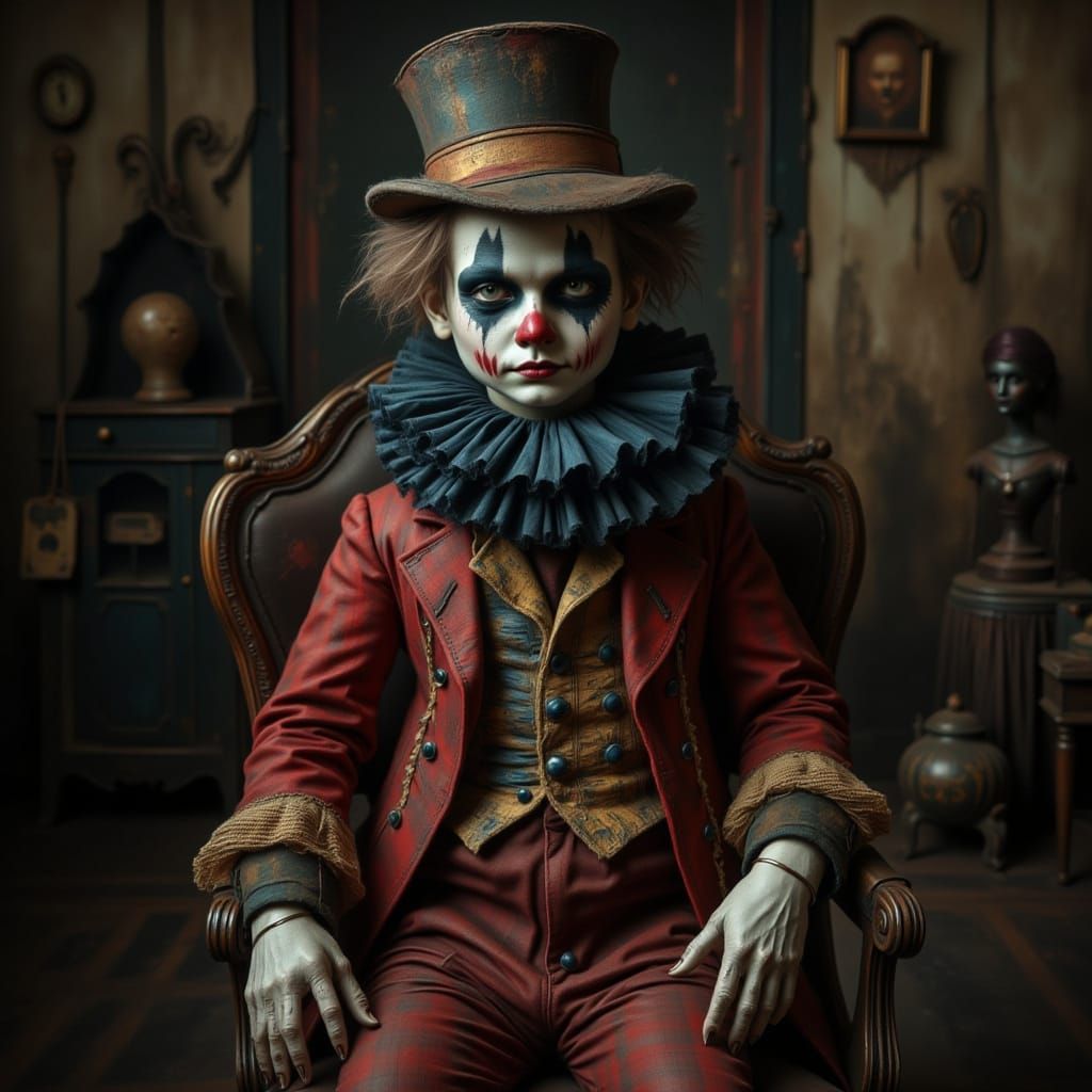 Antique Clown Doll in Victorian Room