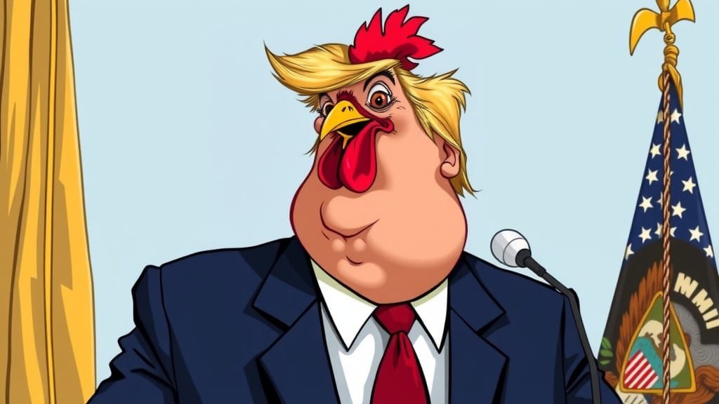Donald Trump as Chicken in Ralph Steadman Style