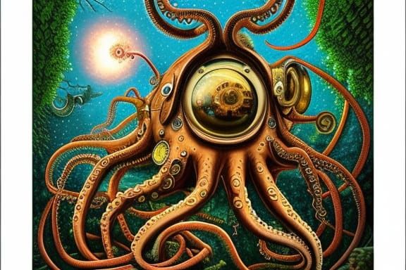 Steampunk Octopus on Stargazing Platform