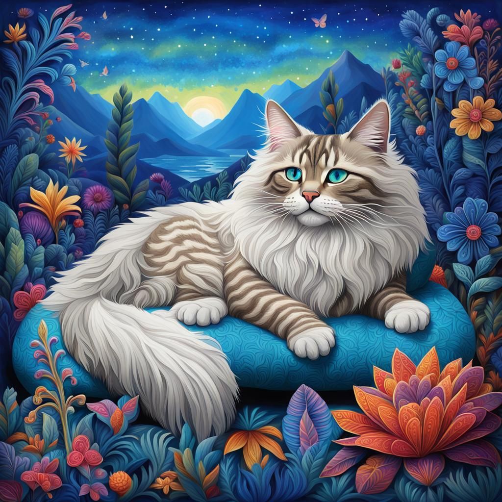 Alebrije Style Cat in Exotic Landscape