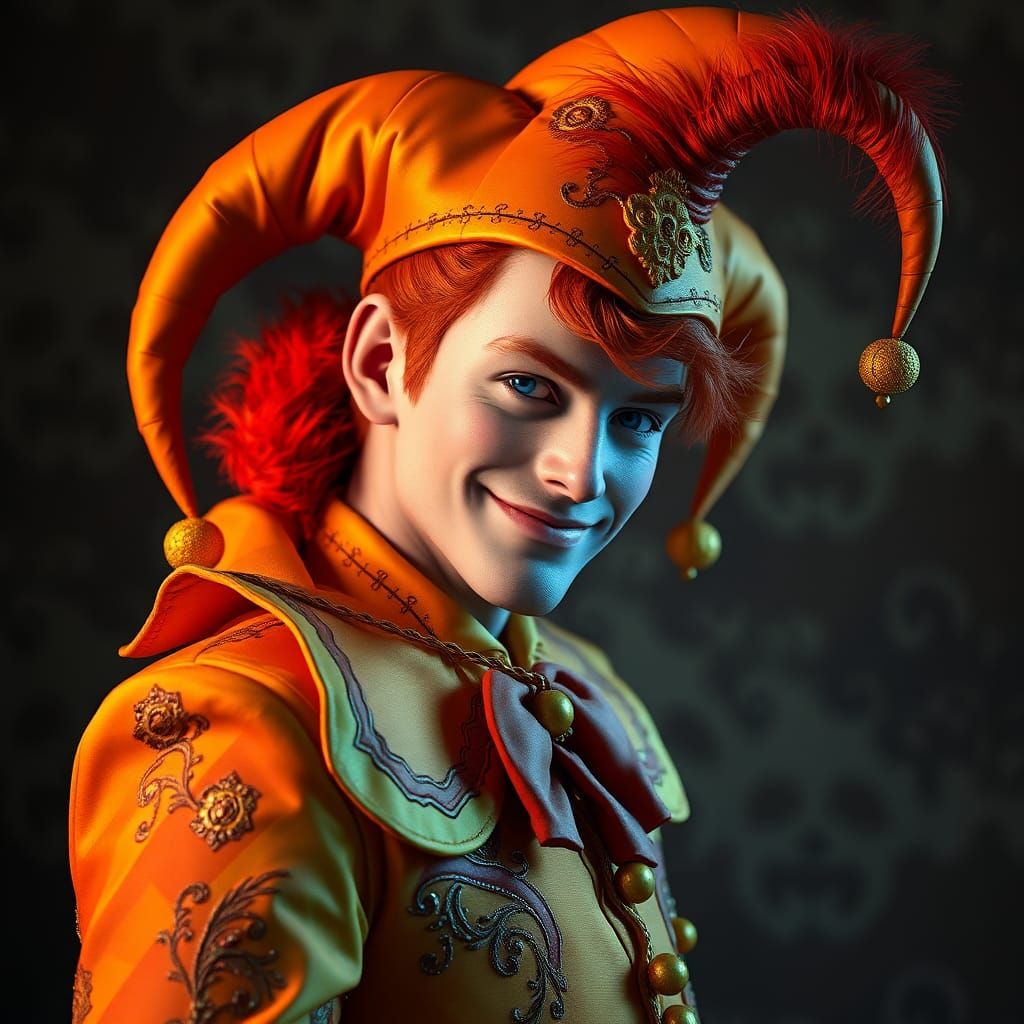 Red-Haired Jester Portrait in Art Nouveau Style