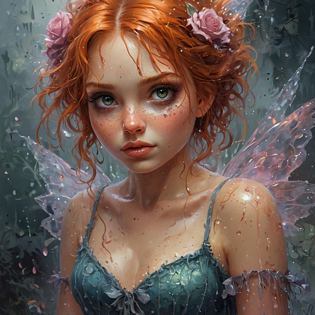 Enchanting Fairy Portrait with Ink Drip Effect