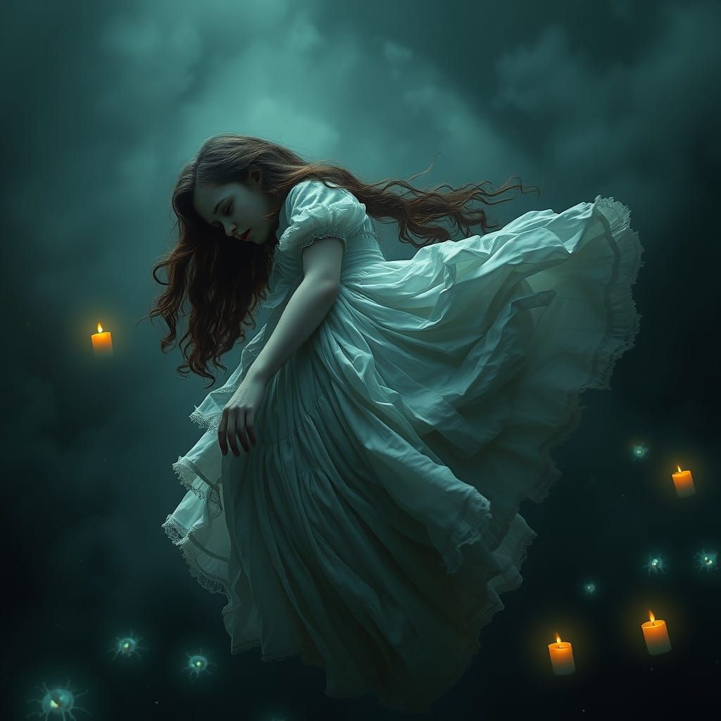 Victorian Maiden Descends into Dark, Bioluminescent Waters