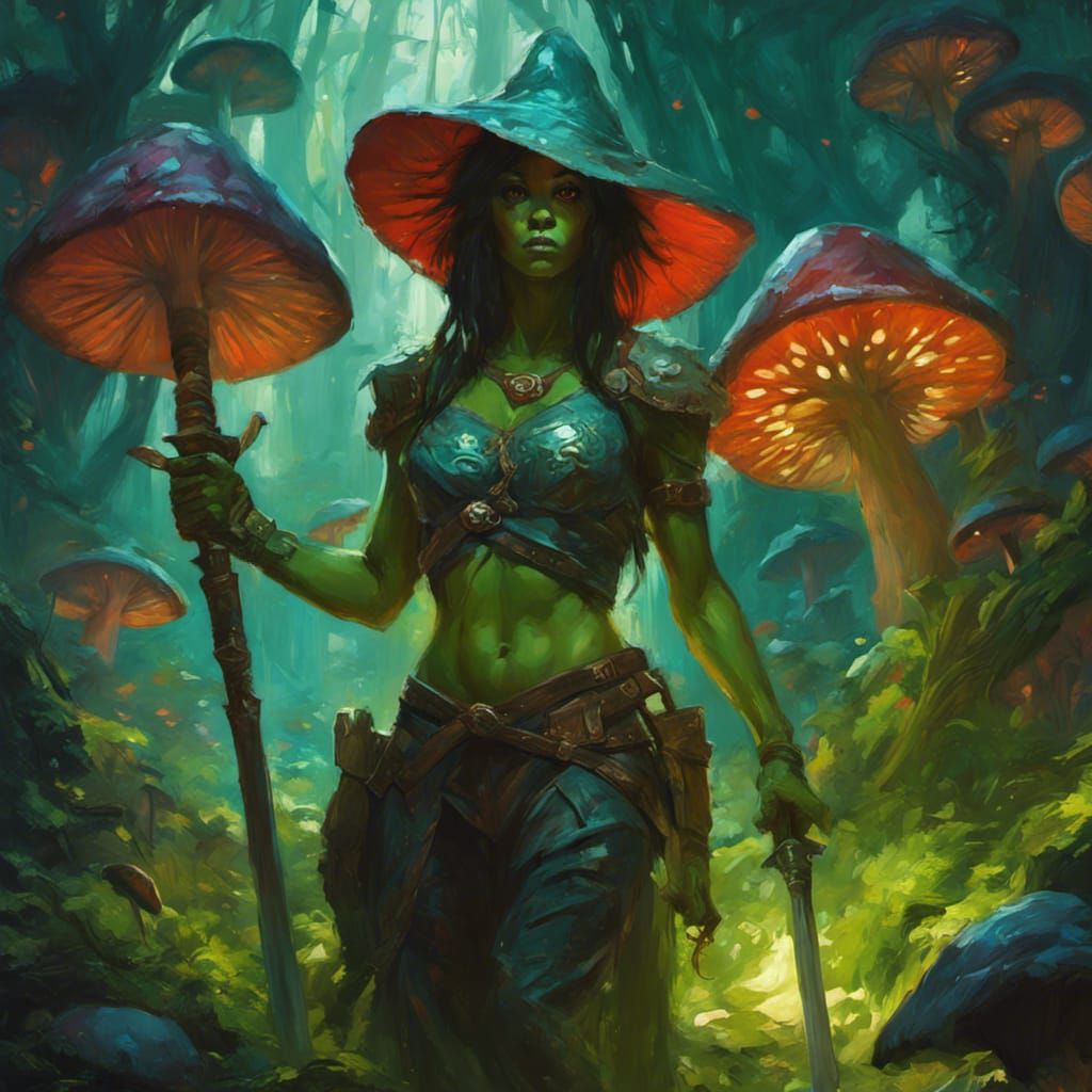 Orc Ranger in Bioluminescent Mushroom Forest