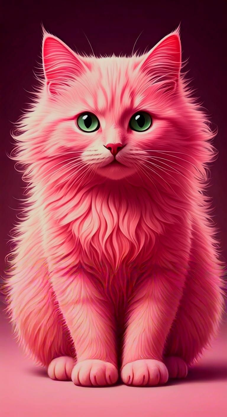 Whimsical Pink Feline with Cherry Accents