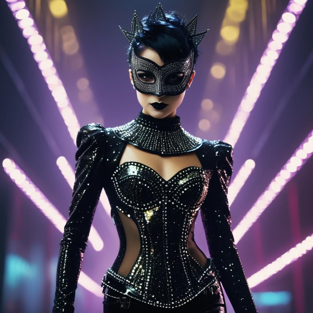 Goth Punk Woman at Masquerade Ball in Cinematic Style