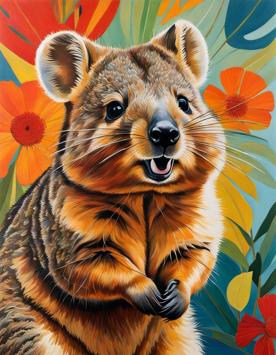 Playful Quokka Portrait in Mixed Media Style