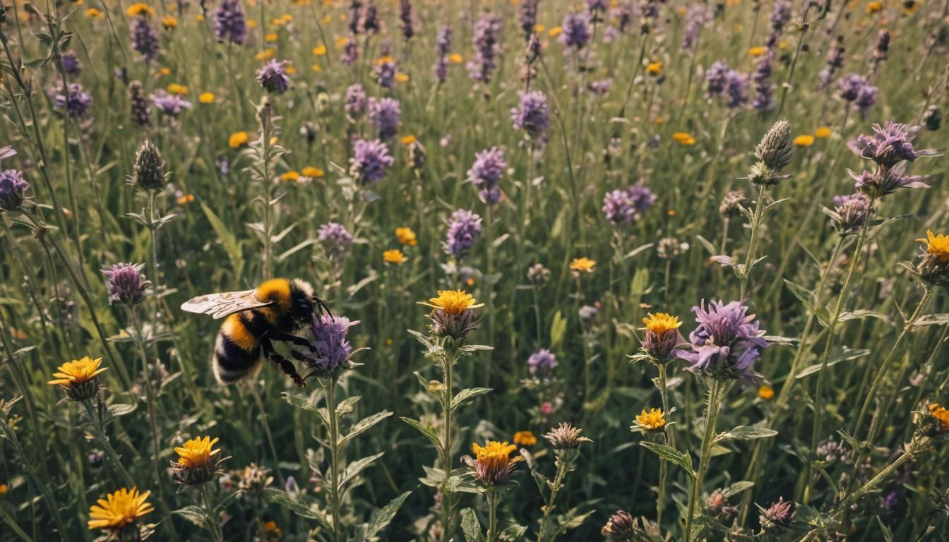 Bumblebee in Wildflower Field: Cinematic Film Still