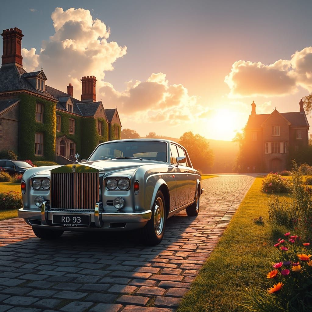 Elegant Silver Rolls Royce in English Countryside