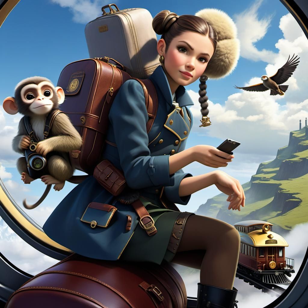 Steampunk Reporter and Monkey Journey Around the World