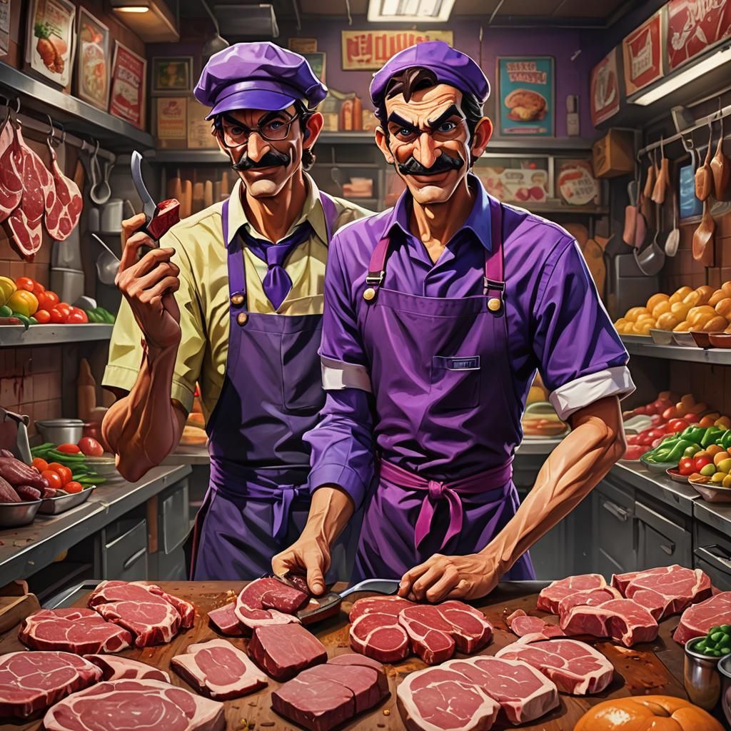 Hyperrealistic Butcher Portrait in Vibrant Market
