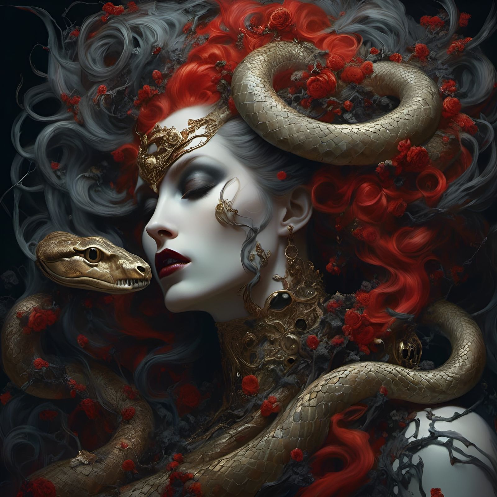 Grim Tooth Creature in Klimt-Rubens Style