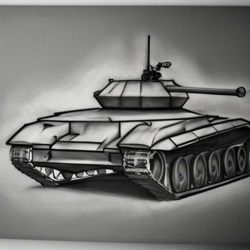Hyperdetailed Charcoal Drawing of a Tank