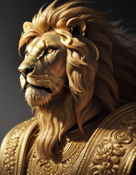 Man with Gold Lion Head in Hyperrealistic Style