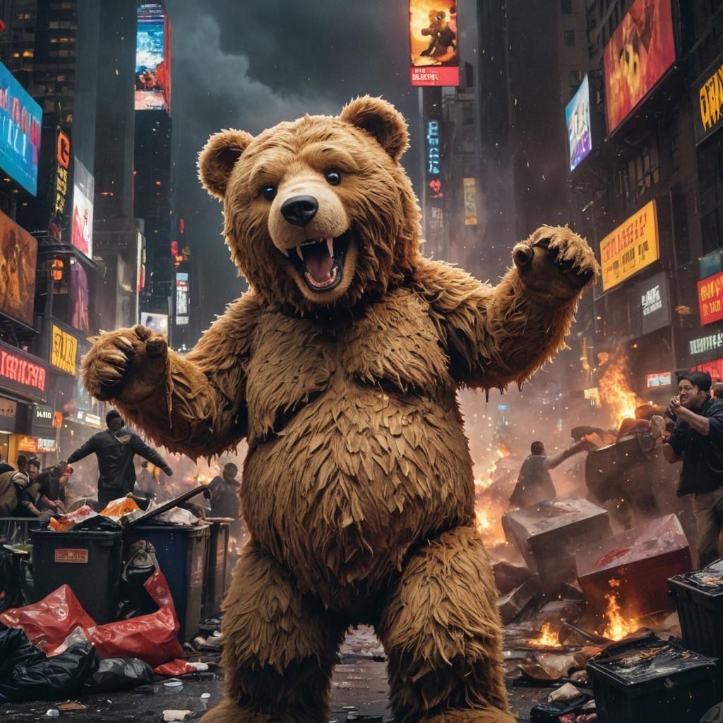 Giant Teddy Bear Destroys Times Square