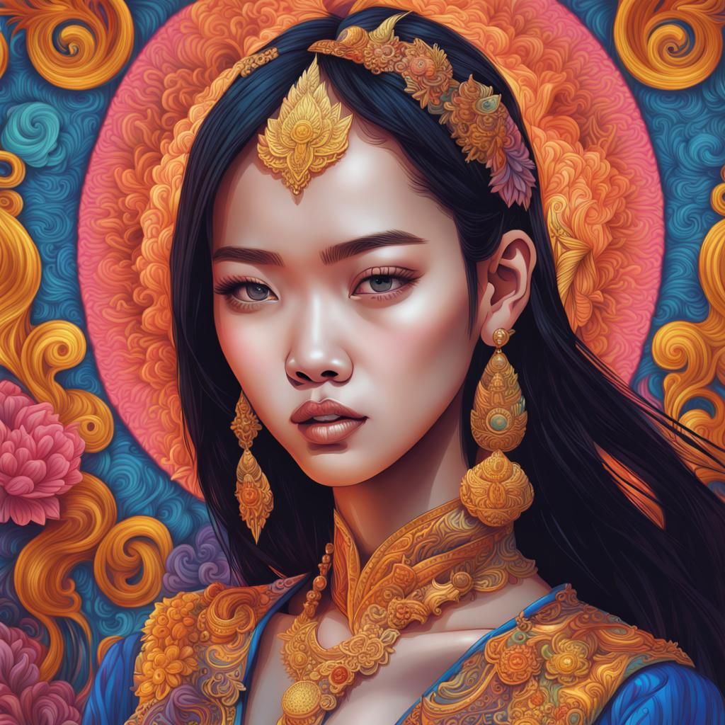 Psychedelic Portrait of a Beautiful Thai Woman