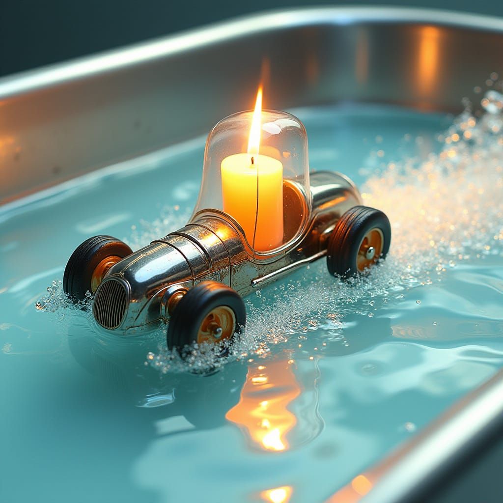 Toy Car Propelled by Burning Candle in Water