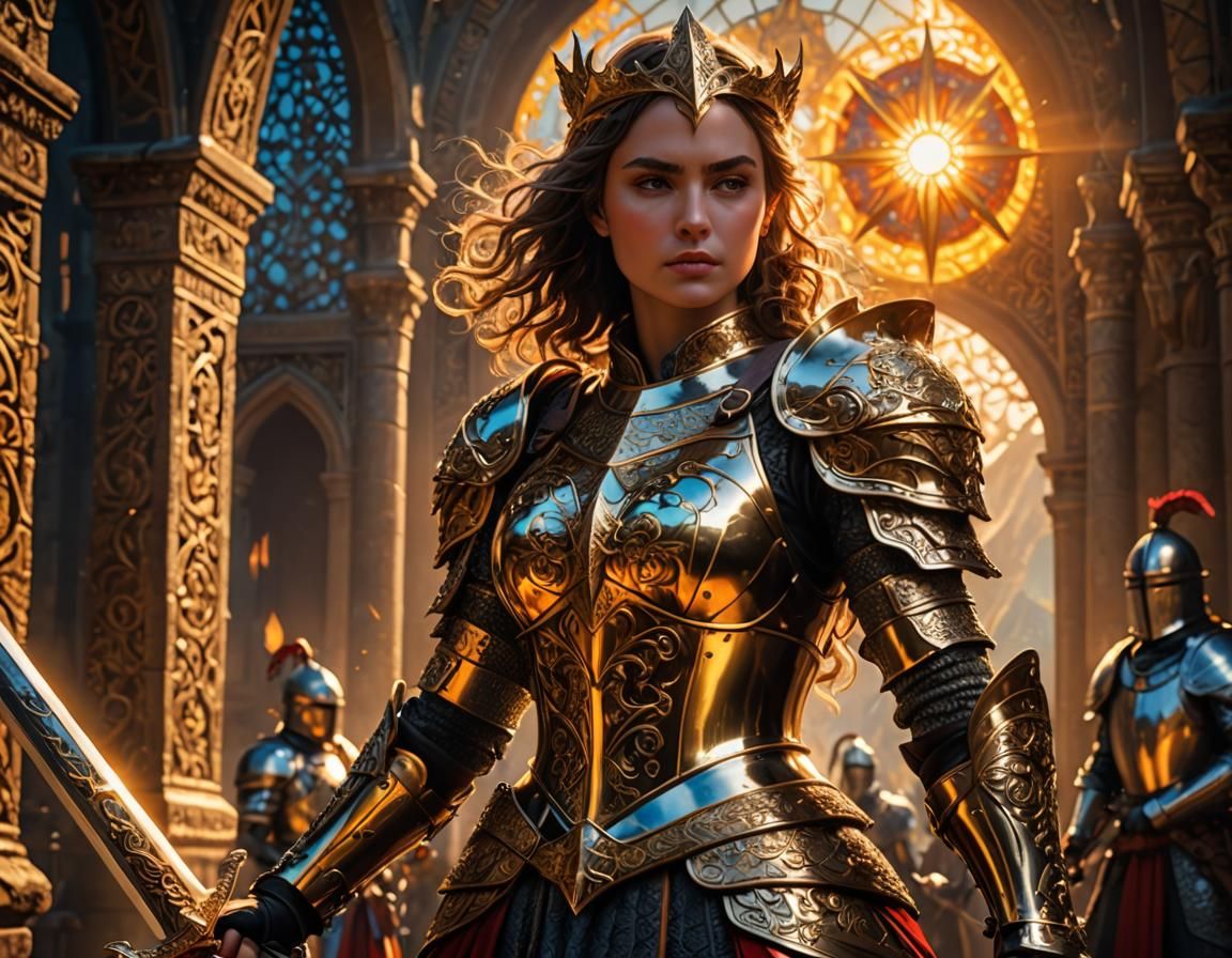 Girl Knight with Sword Raised in Air