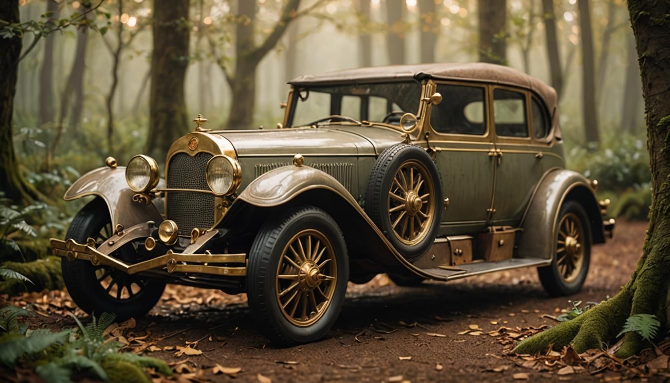 Antique Elven Car in Misty Forest: Macro Photography
