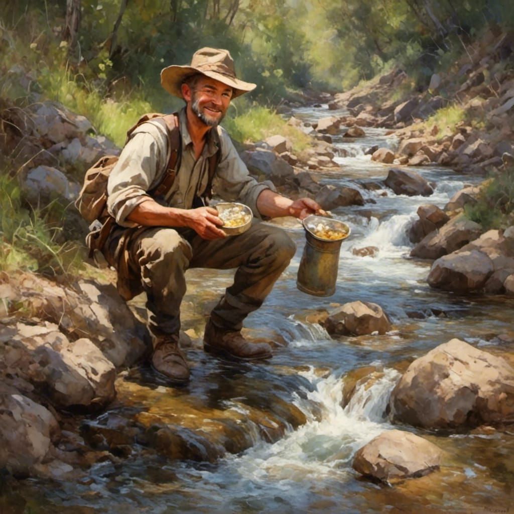 Gold Prospector Finds Nugget in Stream