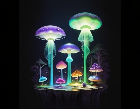 Jellyfish in Toadstool Forest, Beatrix Potter Style