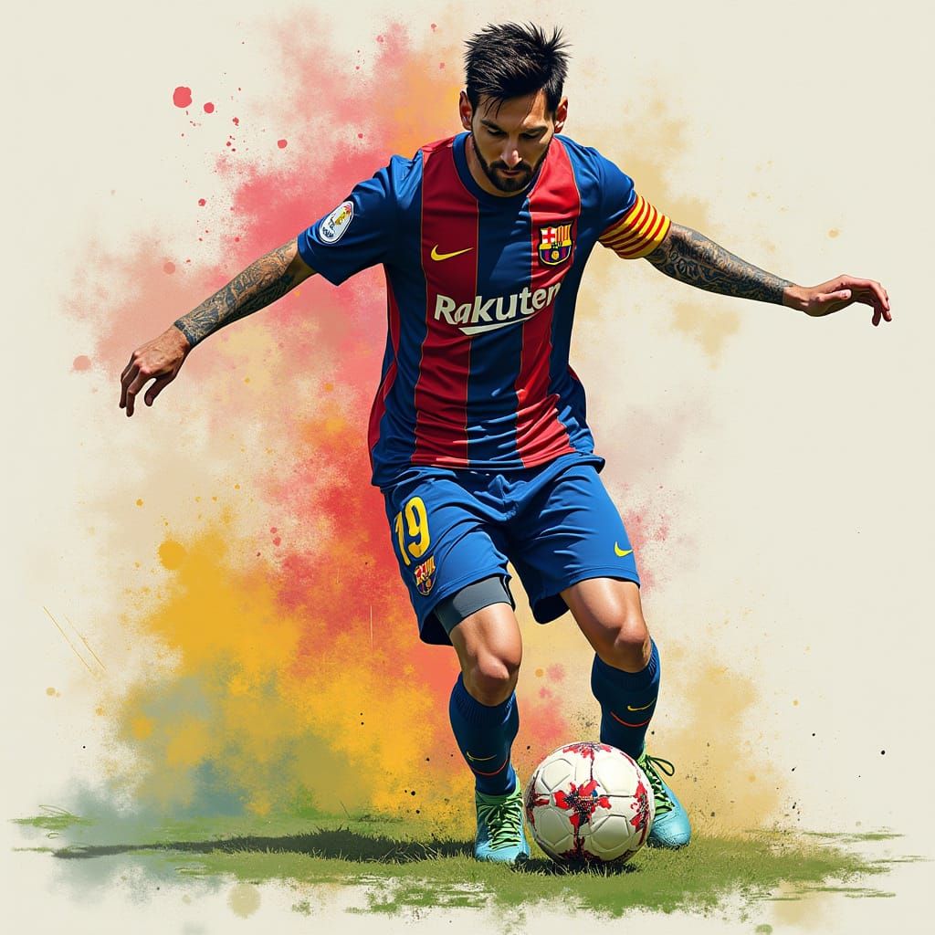 Barcelona Soccer Star Messi in Vibrant, Dynamic Style