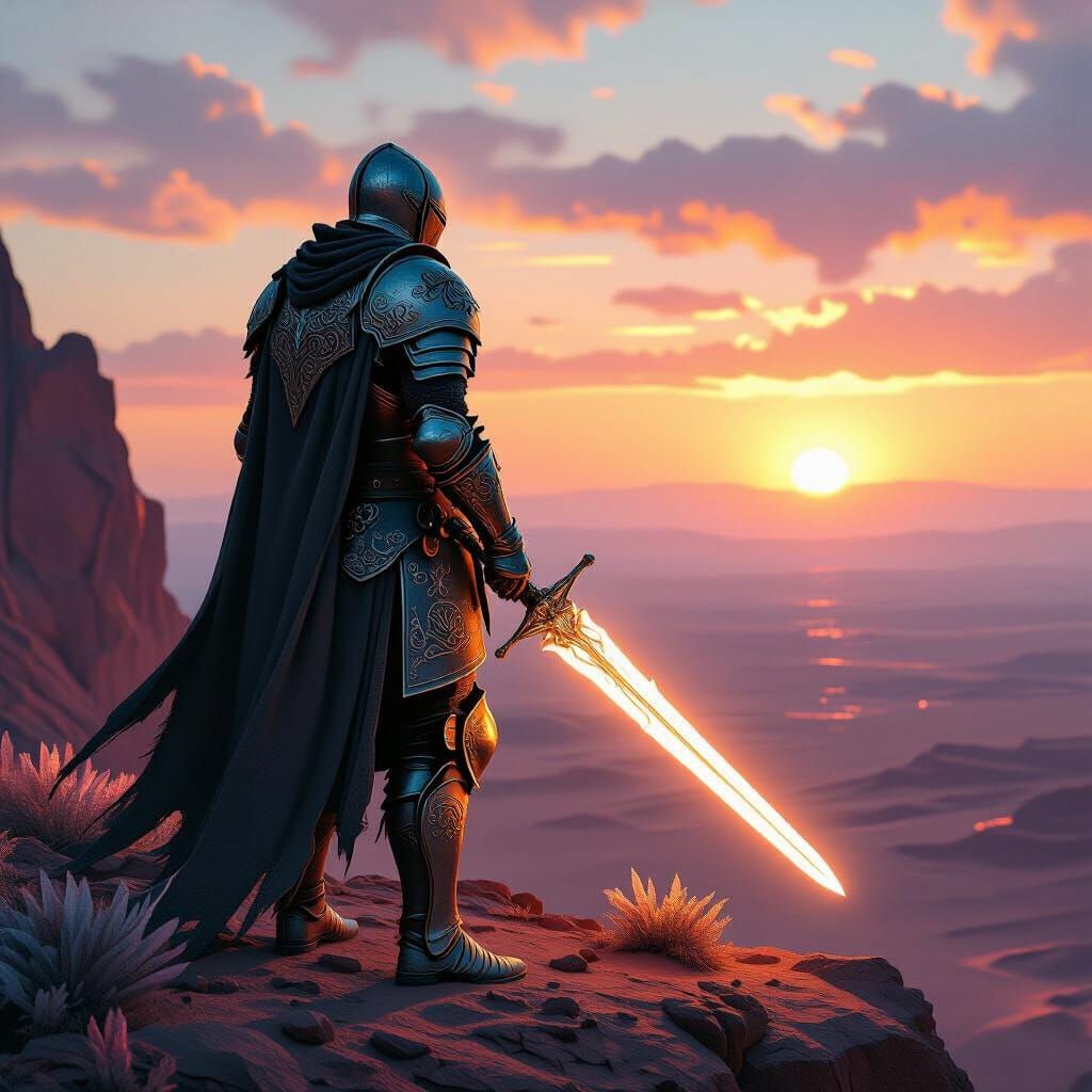 Knight on Alien Desert in Digital Matte Painting Style