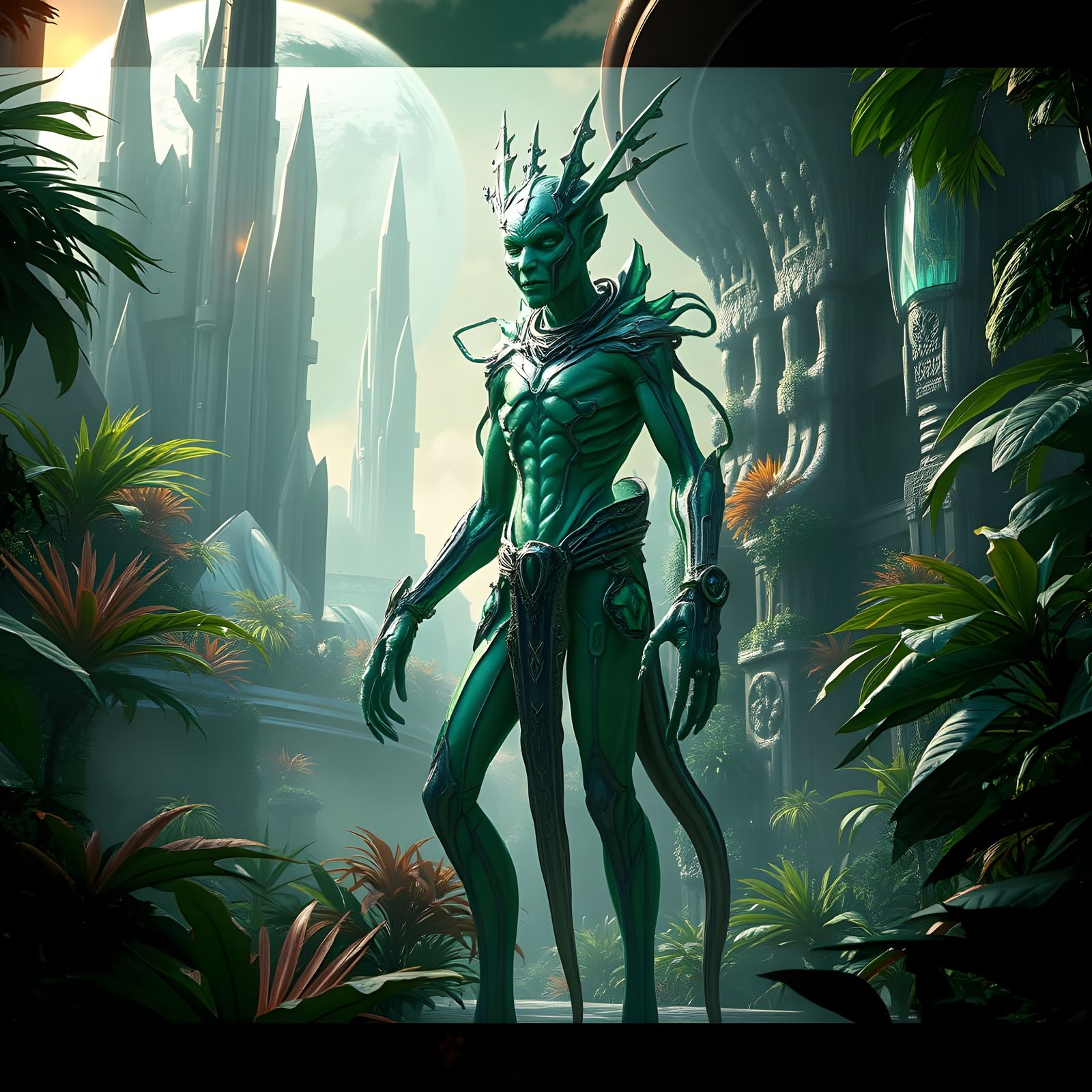 Majestic Alien Amidst Extraterrestrial Ecosystem