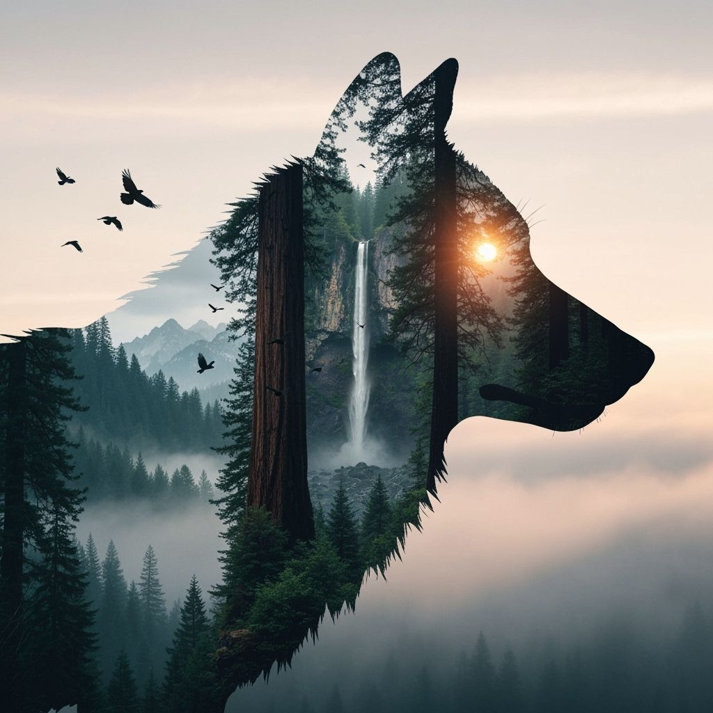 Wolf Silhouette Filled With Wilderness Ecosystem